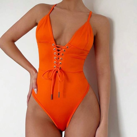 Forever 21 Tops - Brand New Orange Lace Up Cami BodySuit size L